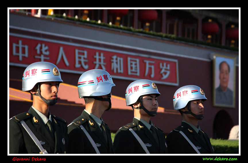Soldiers in front of Mao's mausoleum at Tiananmen Square