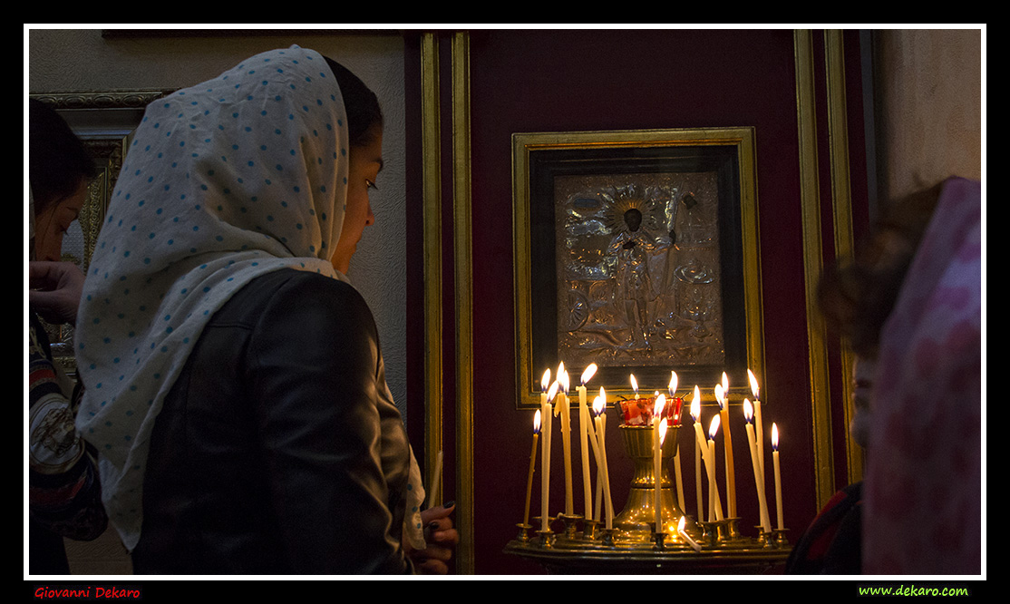 Candles in Orthodox church, Almaty, Kazikistan
