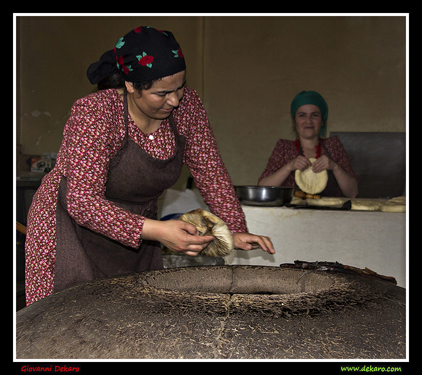 Women making bread in Tajikistan